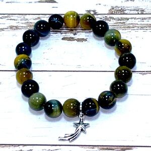 Handmade Shooting Star Charm Bracelet with Natural Tiger Eye Stones!